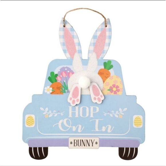 3 for $26 - Easter Bunny Hop On In Wall Door Hanging Decor Sign - Picture 1 of 3